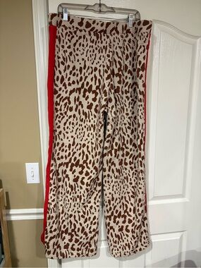 Grayson Threads Brown Leopard Wide-Leg Pants with Red Side Stripe